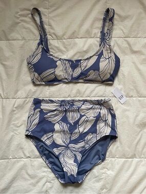 GAP NEW High-Waist Bikini | S/M | Blue and White Floral